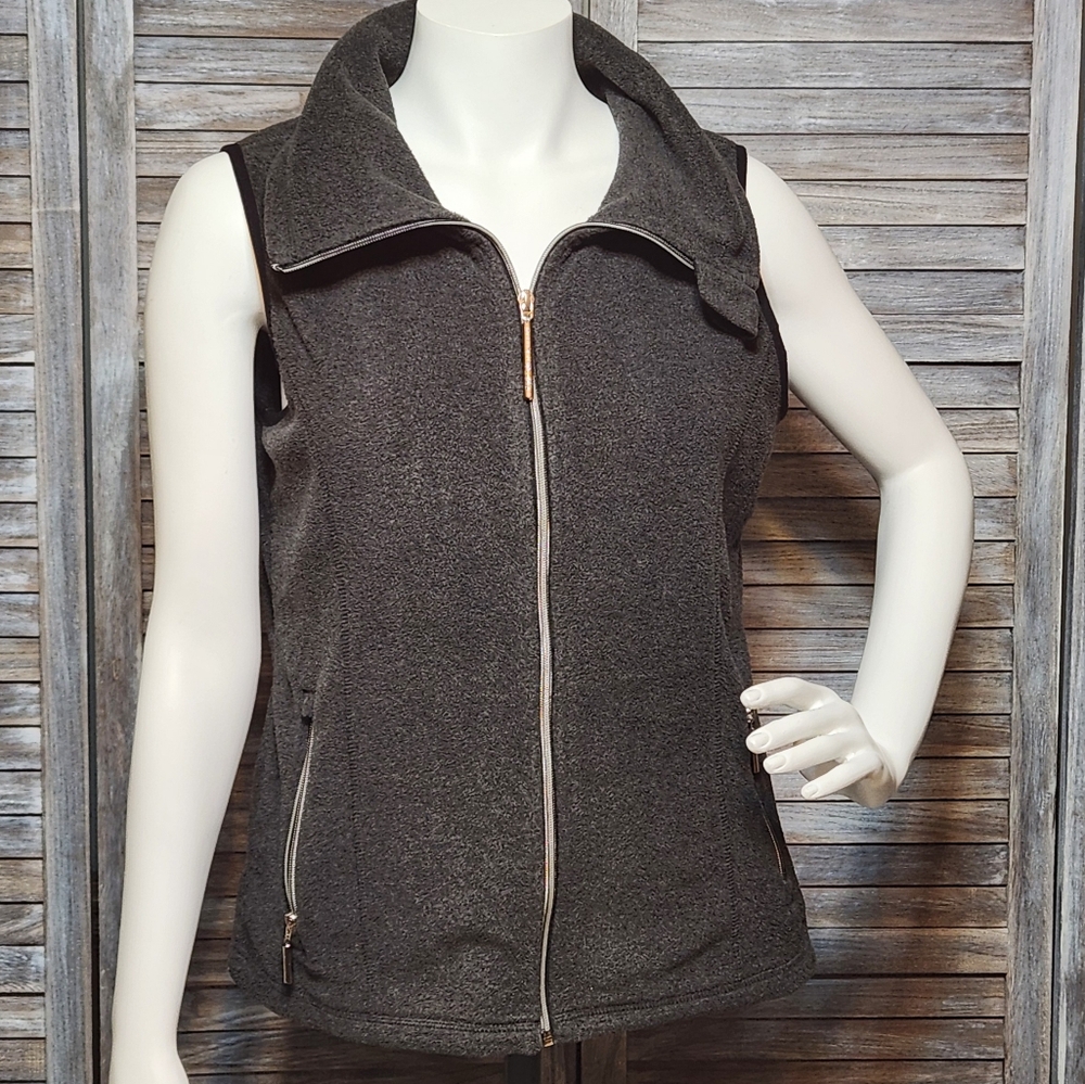 Calvin Klein Fleece Vest  Performance Womens Size Large Gray Full Zip